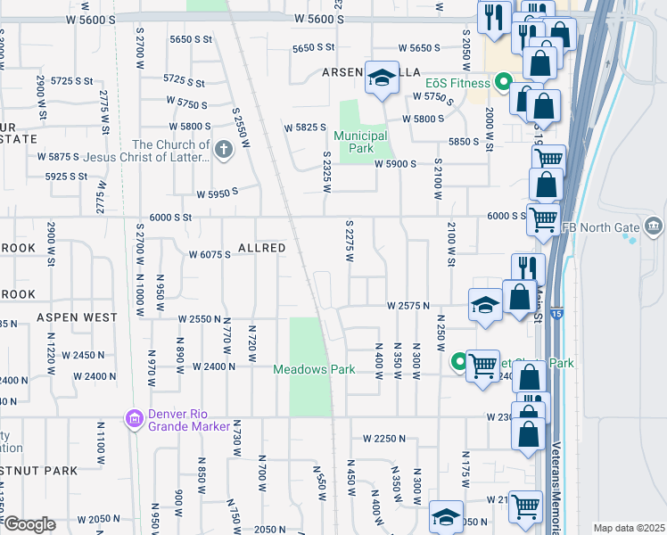 map of restaurants, bars, coffee shops, grocery stores, and more near 484 West 2650 North in Sunset