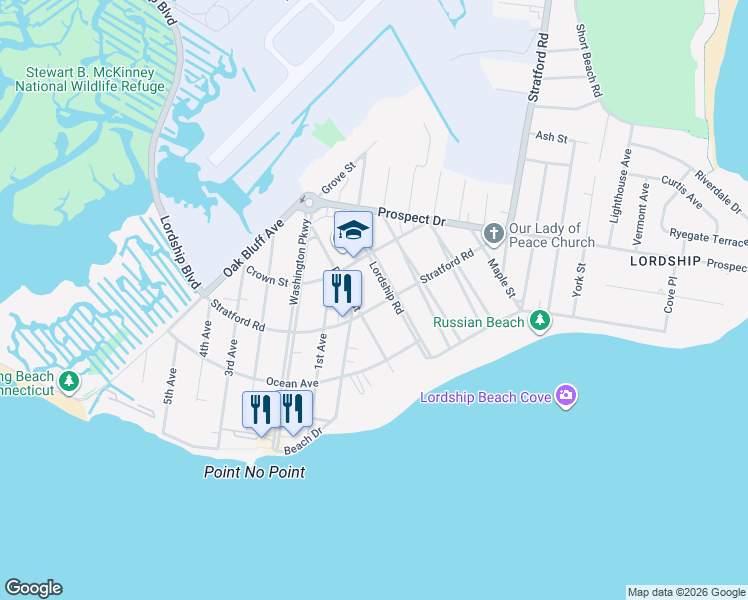map of restaurants, bars, coffee shops, grocery stores, and more near 364 Stratford Road in Stratford