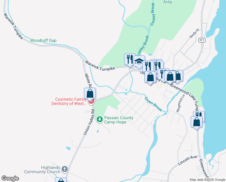 map of restaurants, bars, coffee shops, grocery stores, and more near 4 Greenbrook Drive in West Milford