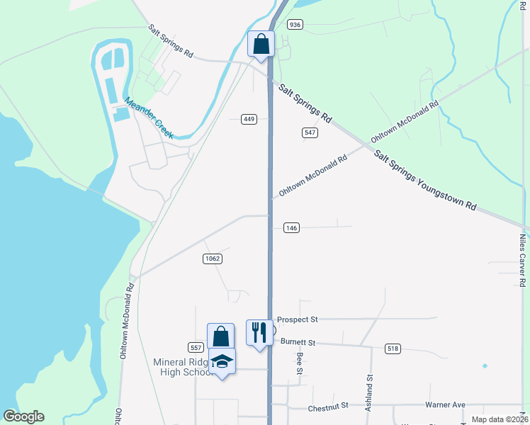 map of restaurants, bars, coffee shops, grocery stores, and more near 3328 South Main Street in Mineral Ridge