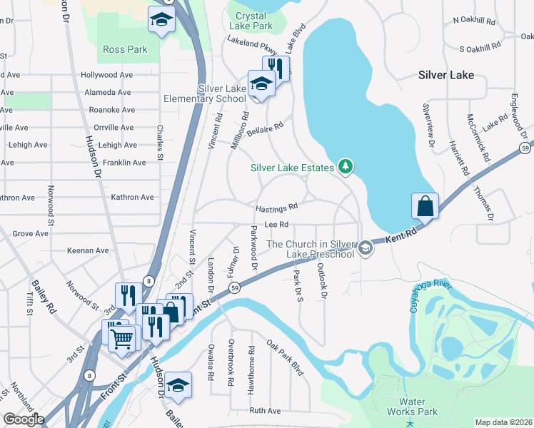 map of restaurants, bars, coffee shops, grocery stores, and more near 2871 Lee Road in Silver Lake