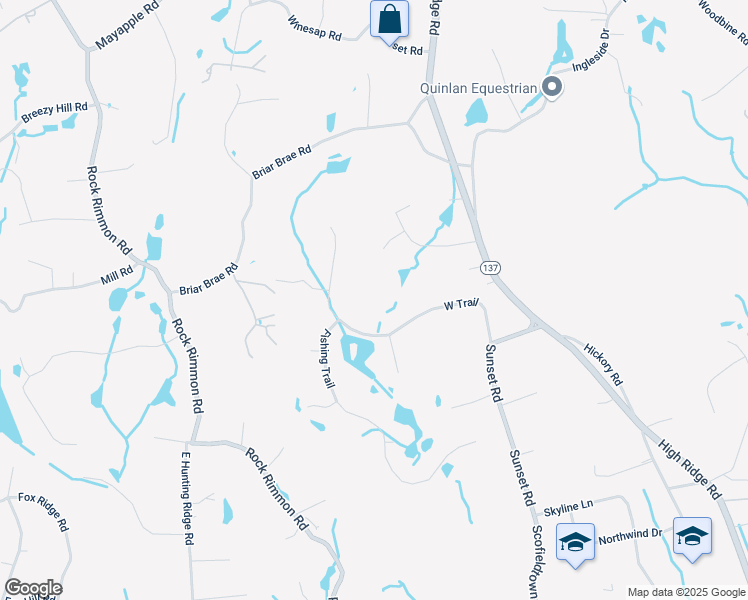 map of restaurants, bars, coffee shops, grocery stores, and more near 153 West Trail in Stamford