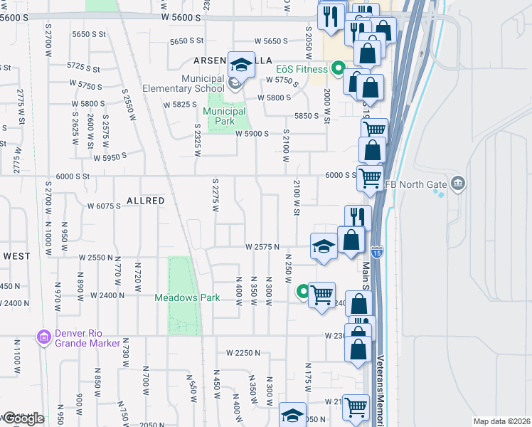 map of restaurants, bars, coffee shops, grocery stores, and more near 2668 North 325 West in Sunset