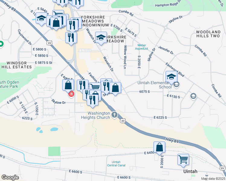 map of restaurants, bars, coffee shops, grocery stores, and more near 1880 Skyline Drive in South Ogden