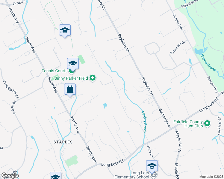 map of restaurants, bars, coffee shops, grocery stores, and more near 33 High Point Road in Westport