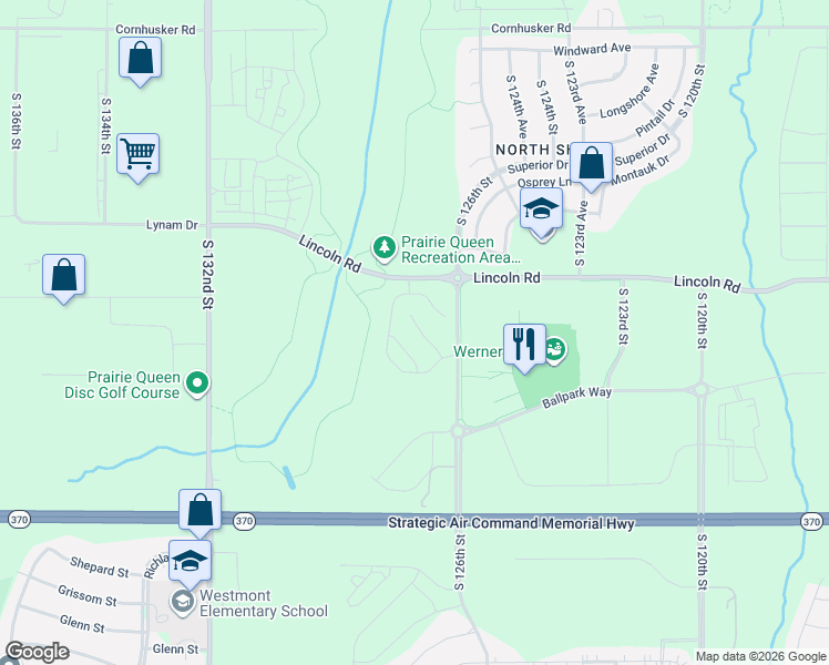 map of restaurants, bars, coffee shops, grocery stores, and more near 10609 South 126th Court in Omaha