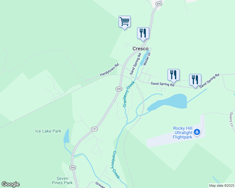 map of restaurants, bars, coffee shops, grocery stores, and more near 3209 Pennsylvania 191 in Cresco