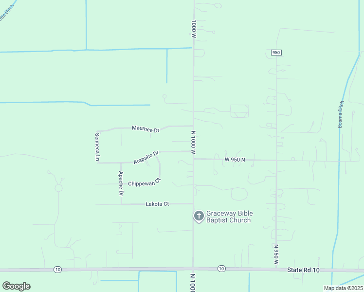 map of restaurants, bars, coffee shops, grocery stores, and more near 10054 Arapaho Drive in De Motte