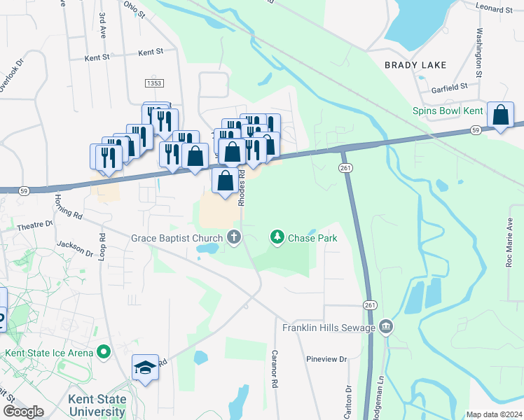 map of restaurants, bars, coffee shops, grocery stores, and more near 5974 Rhodes Road in Kent