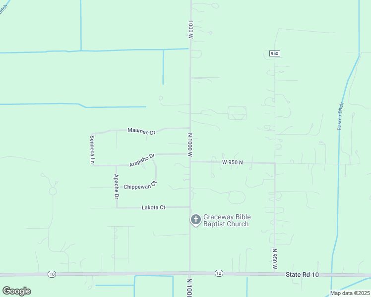 map of restaurants, bars, coffee shops, grocery stores, and more near 10054 Arapaho Drive in De Motte