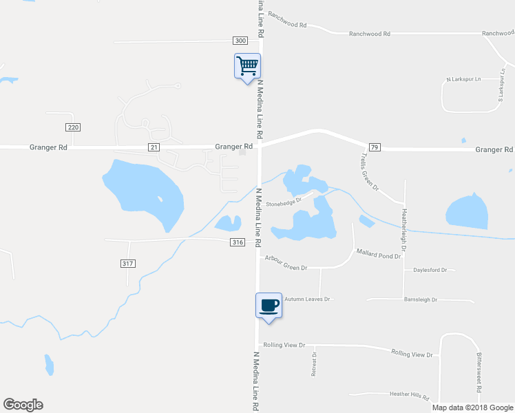 map of restaurants, bars, coffee shops, grocery stores, and more near 646 Medina Line Road in Medina