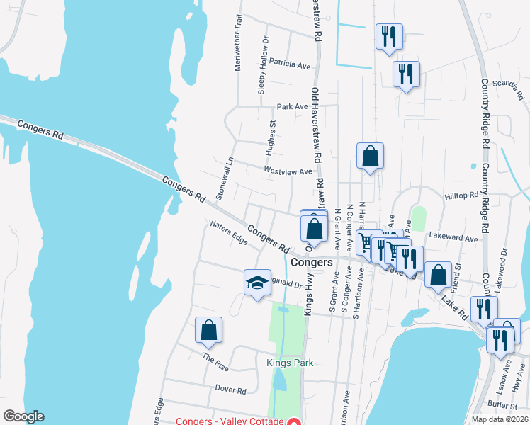 map of restaurants, bars, coffee shops, grocery stores, and more near 14 Chauncy Street in Congers