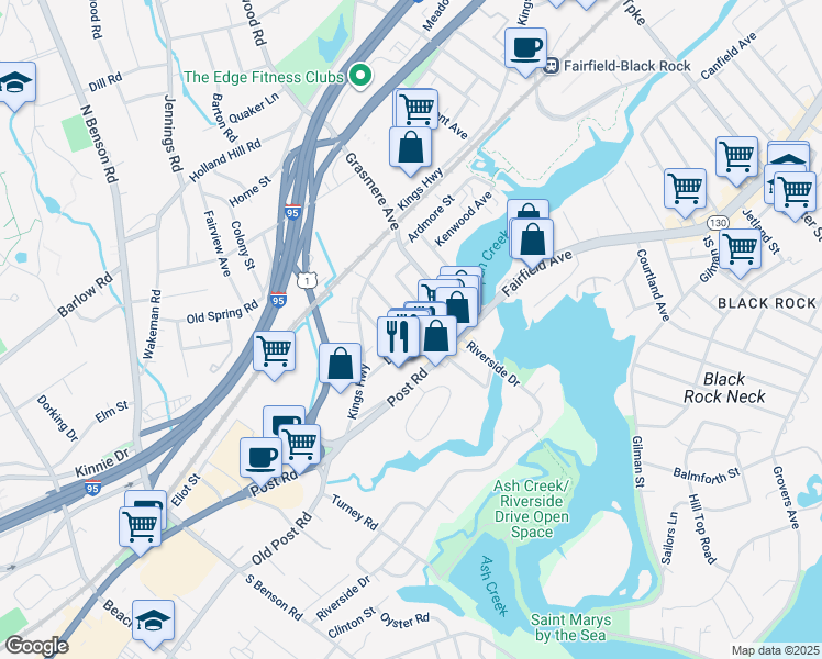 map of restaurants, bars, coffee shops, grocery stores, and more near 108 Longview Avenue in Fairfield