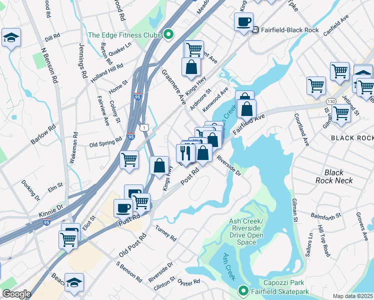 map of restaurants, bars, coffee shops, grocery stores, and more near 108 Longview Avenue in Fairfield
