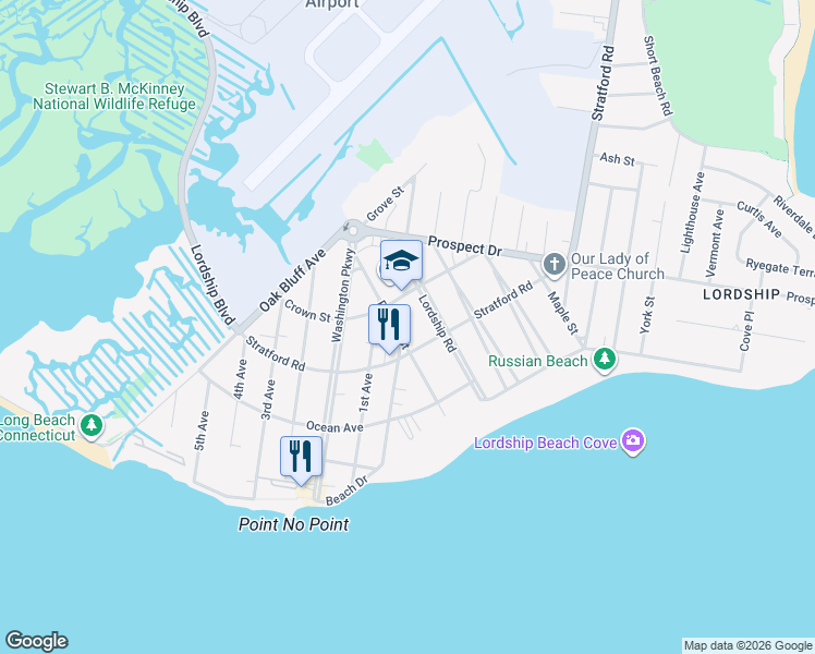 map of restaurants, bars, coffee shops, grocery stores, and more near 364 Stratford Road in Stratford