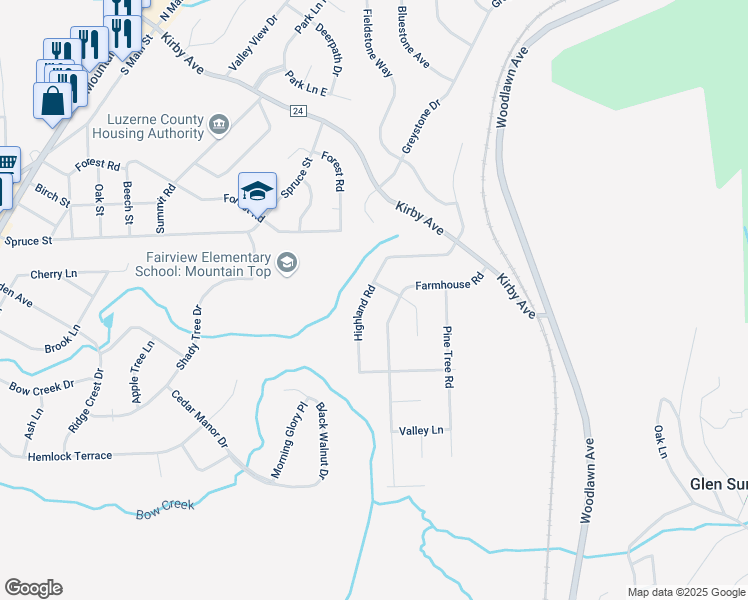 map of restaurants, bars, coffee shops, grocery stores, and more near 4 Highland Road in Mountain Top