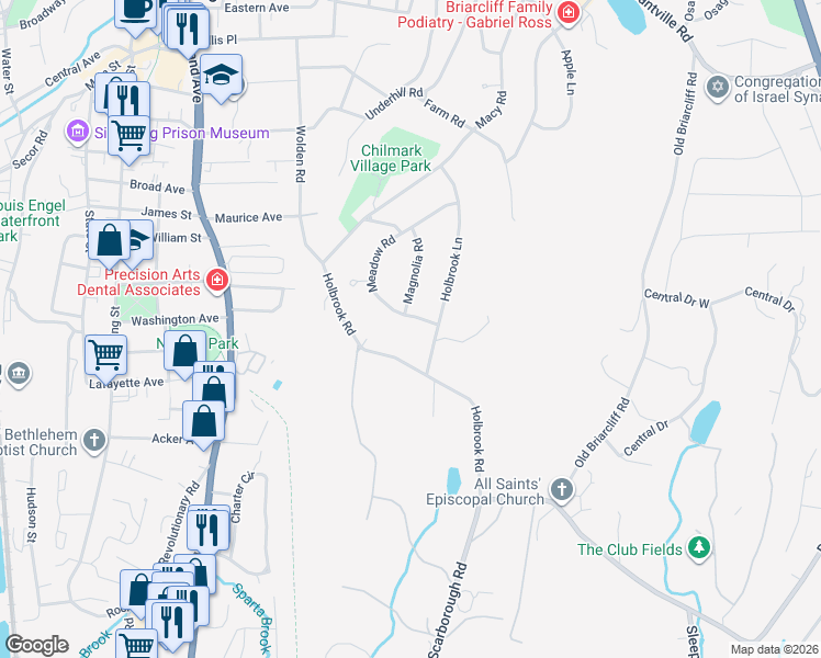 map of restaurants, bars, coffee shops, grocery stores, and more near 22 Holbrook Lane in Briarcliff Manor