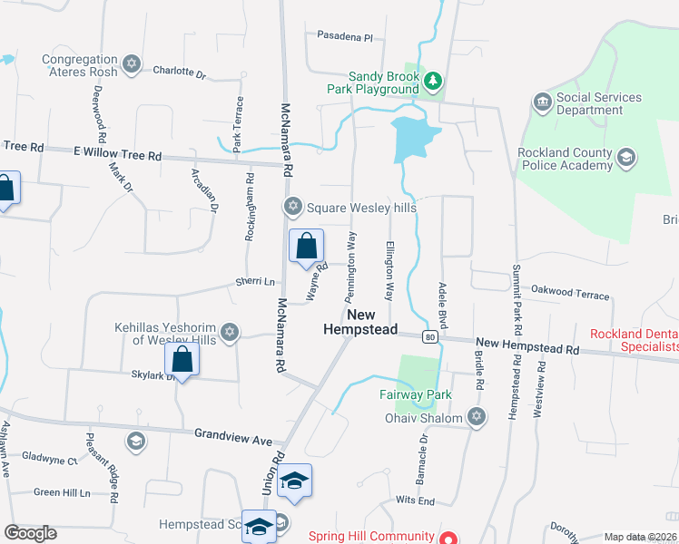 map of restaurants, bars, coffee shops, grocery stores, and more near 8 Wayne Road in Spring Valley