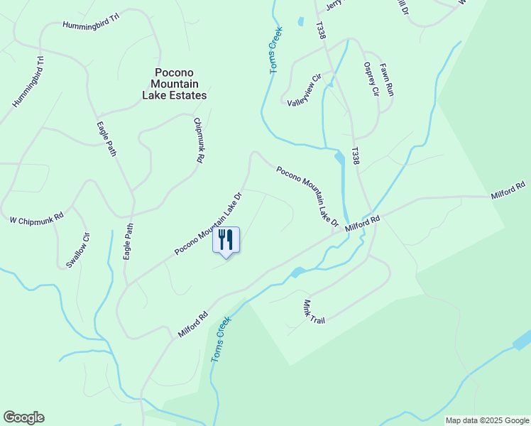 map of restaurants, bars, coffee shops, grocery stores, and more near 111 Porcupine Court in Pocono Mountain Lake Estates