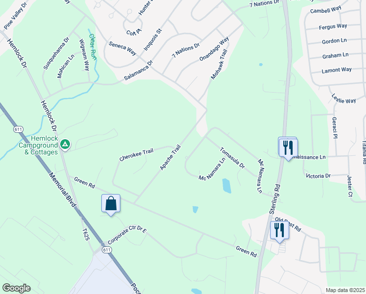 map of restaurants, bars, coffee shops, grocery stores, and more near 5253 Apache Trail in Tobyhanna