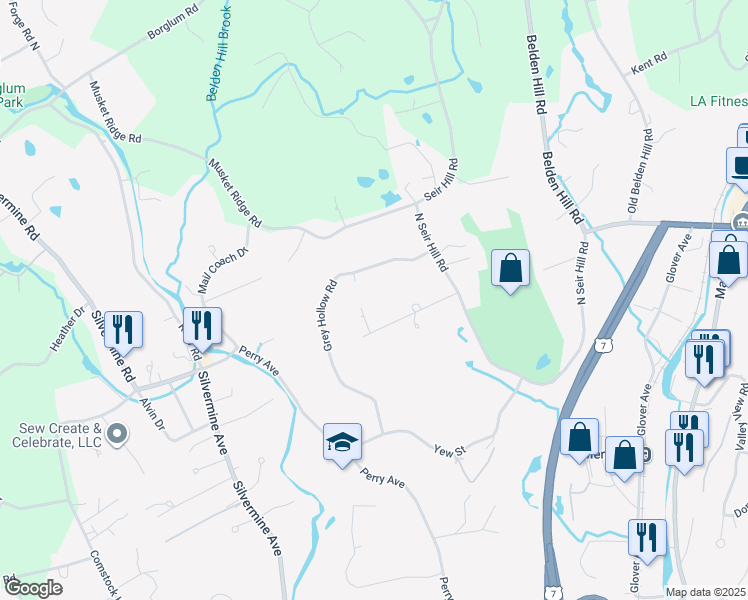 map of restaurants, bars, coffee shops, grocery stores, and more near 23 Adams Lane in Norwalk
