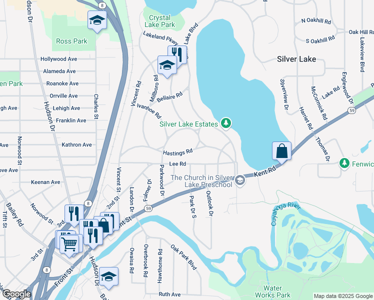 map of restaurants, bars, coffee shops, grocery stores, and more near 2891 Lee Road in Silver Lake