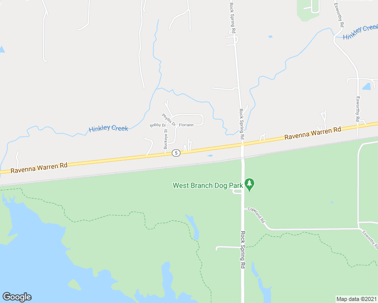 map of restaurants, bars, coffee shops, grocery stores, and more near 6605 Ravenna Warren Road in Ravenna