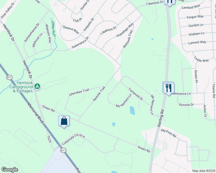 map of restaurants, bars, coffee shops, grocery stores, and more near 13 Mcnamara Lane in Tobyhanna