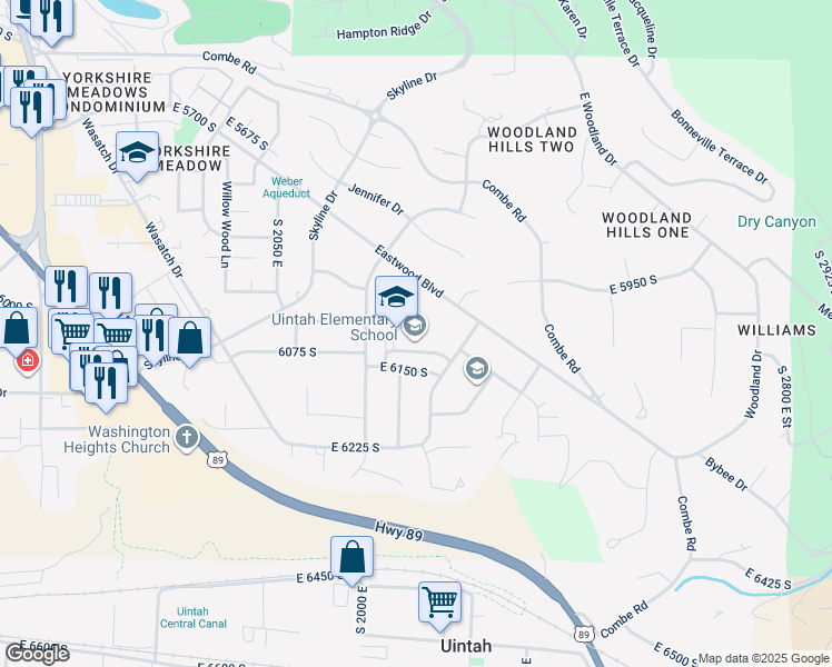 map of restaurants, bars, coffee shops, grocery stores, and more near 6115 South 2250 East in Ogden