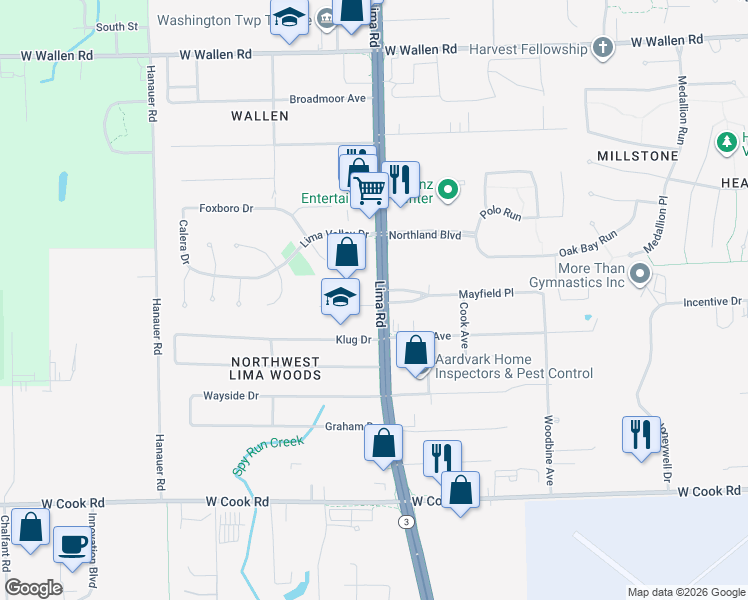 map of restaurants, bars, coffee shops, grocery stores, and more near 7947-7999 Lima Rd in Fort Wayne
