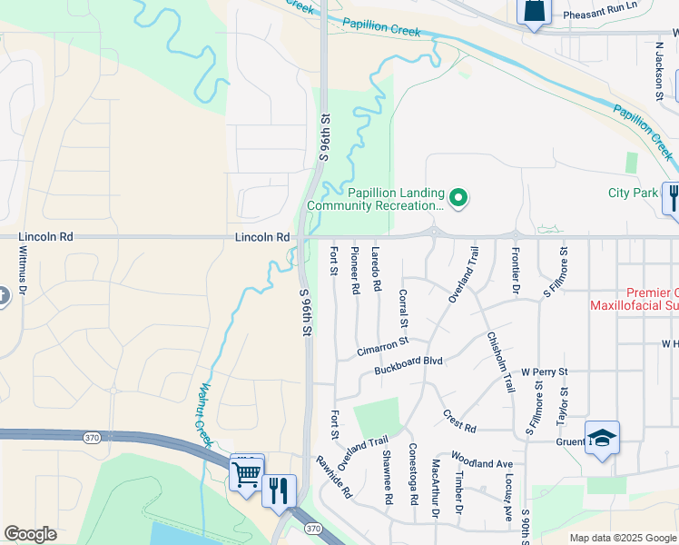 map of restaurants, bars, coffee shops, grocery stores, and more near 311 Fort Street in Papillion