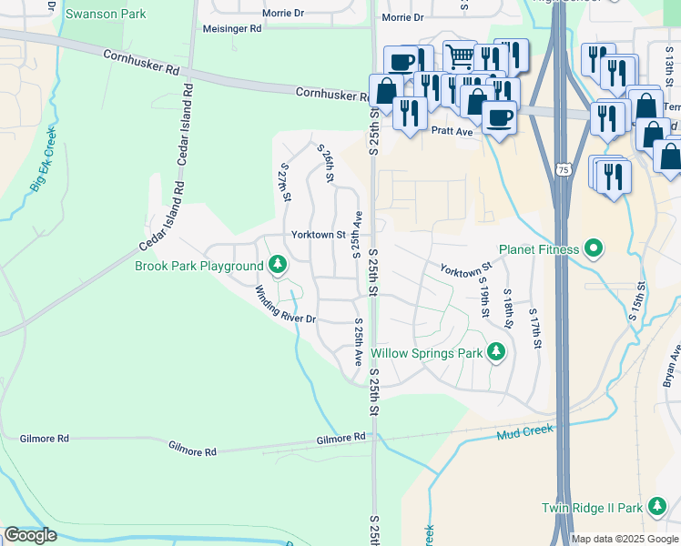 map of restaurants, bars, coffee shops, grocery stores, and more near 10713 South 26th Street in Bellevue