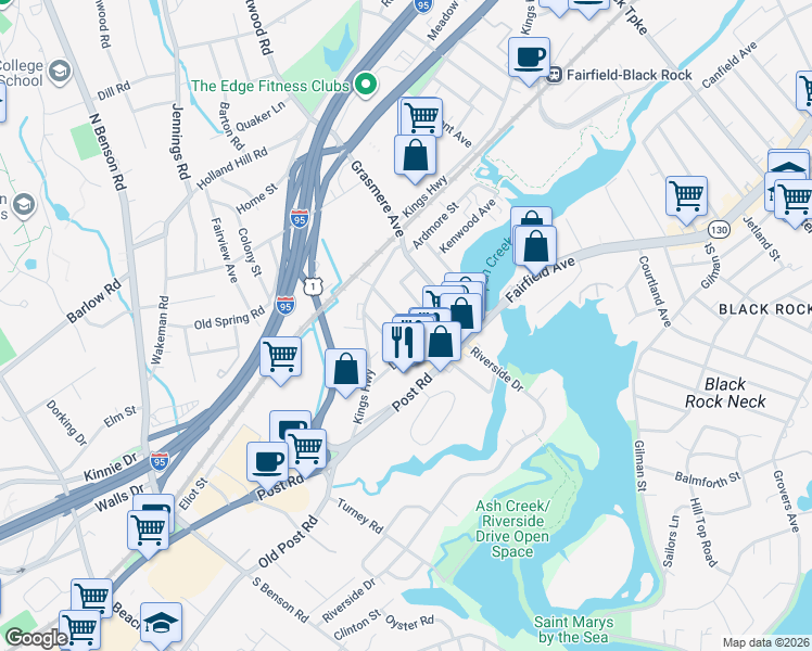 map of restaurants, bars, coffee shops, grocery stores, and more near 108 Longview Avenue in Fairfield