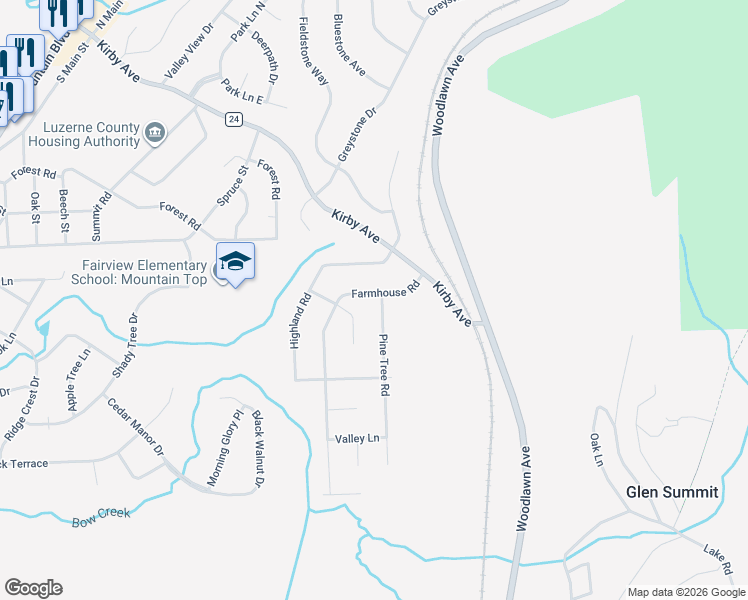 map of restaurants, bars, coffee shops, grocery stores, and more near 15 Pine Tree Road in Mountain Top