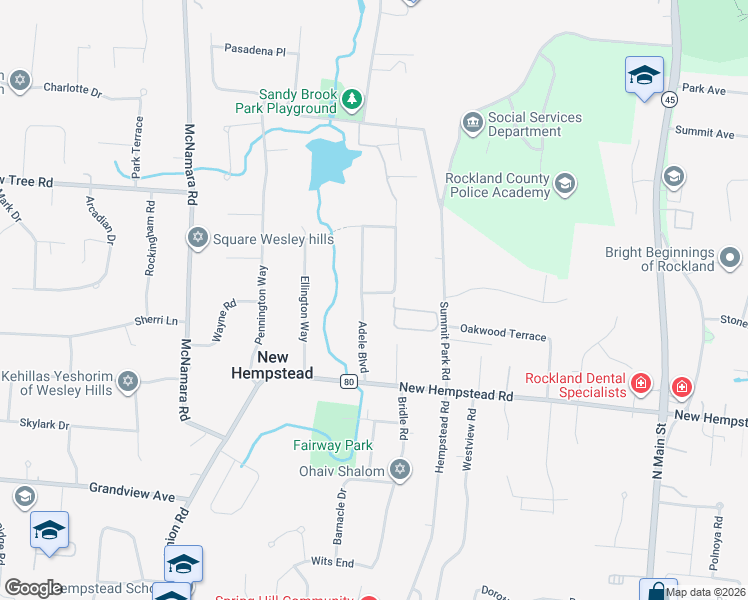 map of restaurants, bars, coffee shops, grocery stores, and more near 23 Terri Lee Lane in Spring Valley