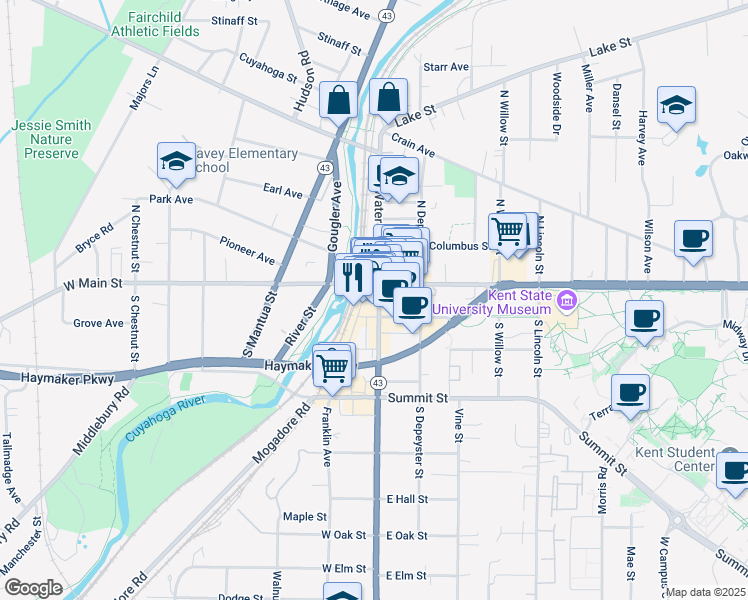 map of restaurants, bars, coffee shops, grocery stores, and more near in Kent