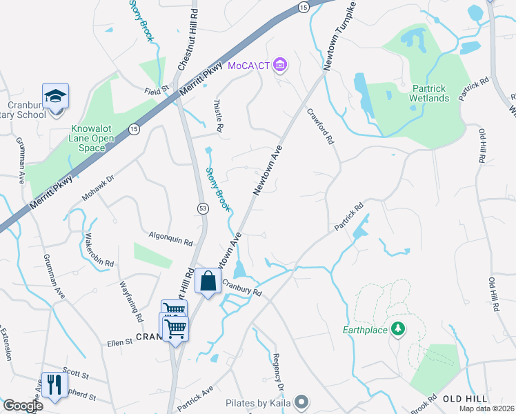 map of restaurants, bars, coffee shops, grocery stores, and more near 466 Newtown Avenue in Norwalk