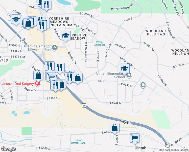 map of restaurants, bars, coffee shops, grocery stores, and more near in South Ogden