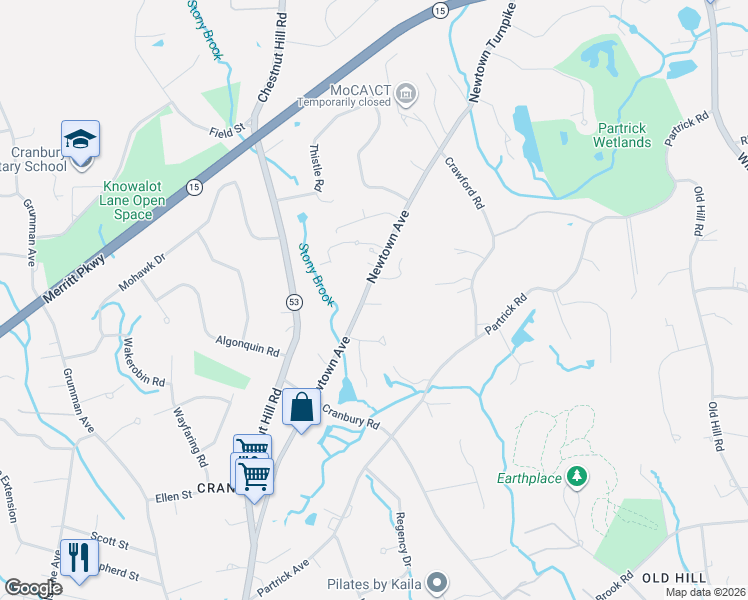 map of restaurants, bars, coffee shops, grocery stores, and more near 466 Newtown Avenue in Norwalk