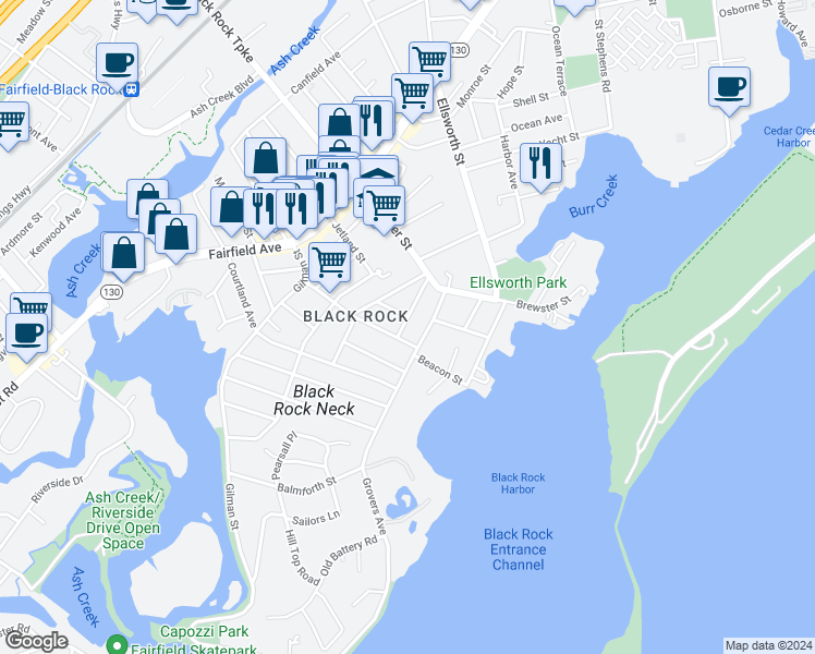 map of restaurants, bars, coffee shops, grocery stores, and more near 26 Homestead Avenue in Bridgeport