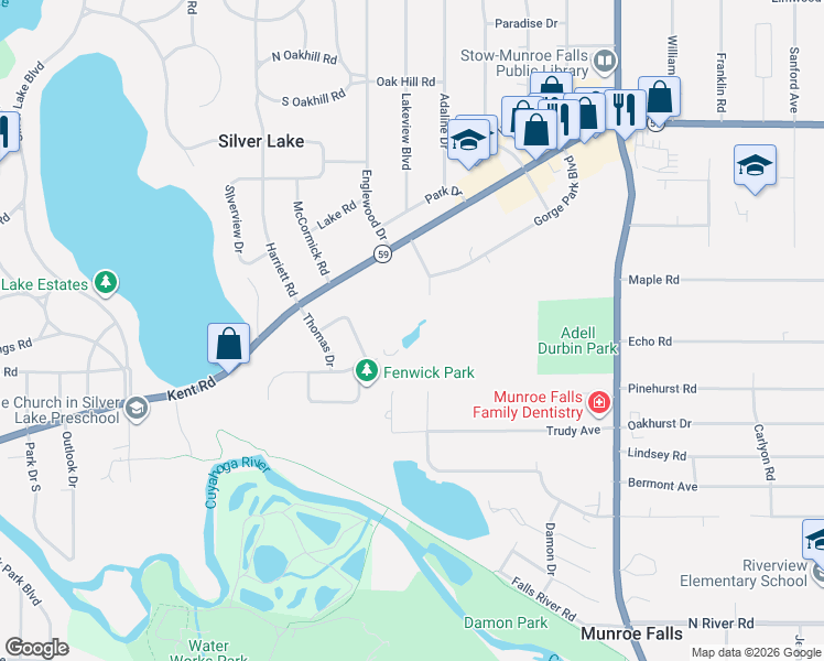 map of restaurants, bars, coffee shops, grocery stores, and more near 3244 Patty Ann Drive in Stow