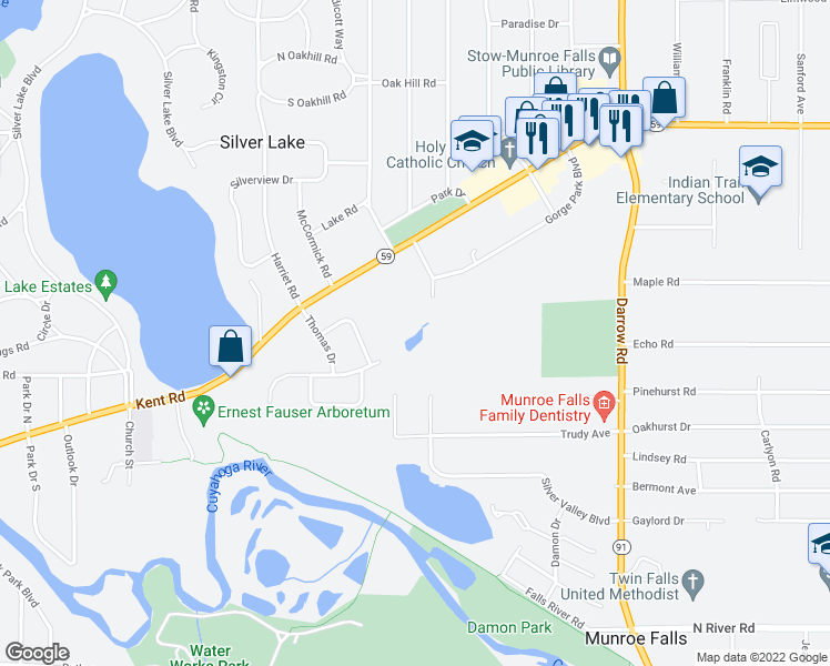 map of restaurants, bars, coffee shops, grocery stores, and more near 3244 Patty Ann Drive in Stow