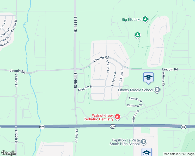 map of restaurants, bars, coffee shops, grocery stores, and more near 10612 South 111th Avenue in Papillion