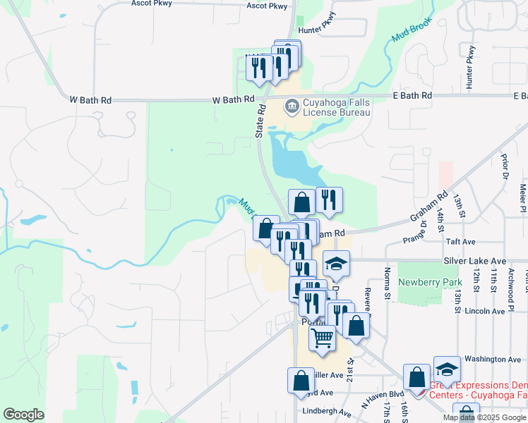 map of restaurants, bars, coffee shops, grocery stores, and more near 3030 State Road in Cuyahoga Falls