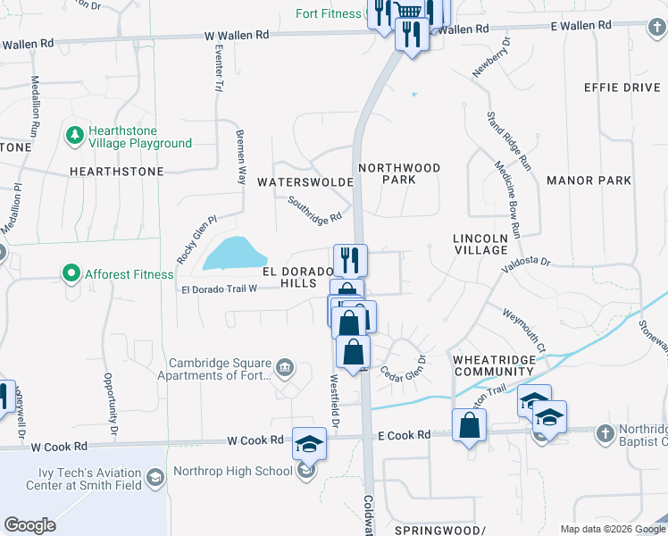 map of restaurants, bars, coffee shops, grocery stores, and more near 230 Passier Court in Fort Wayne