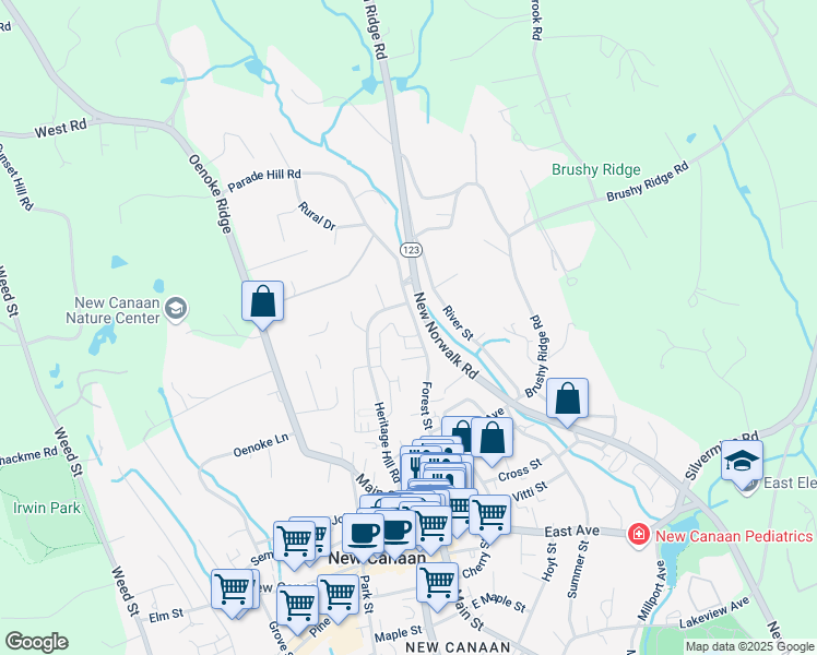 map of restaurants, bars, coffee shops, grocery stores, and more near 179 Heritage Hill Road in New Canaan