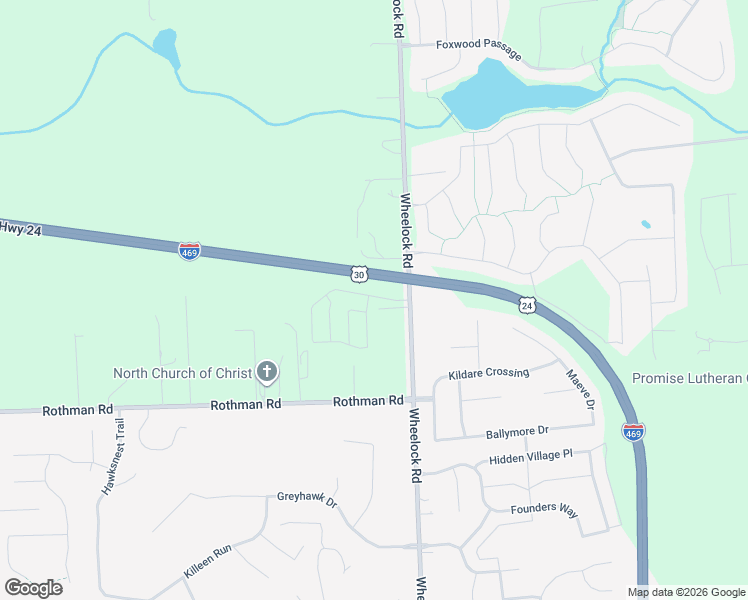 map of restaurants, bars, coffee shops, grocery stores, and more near Highway 24 in Fort Wayne