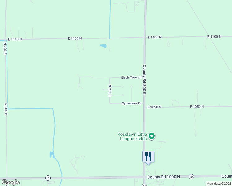 map of restaurants, bars, coffee shops, grocery stores, and more near 2801 E 1065 N in De Motte