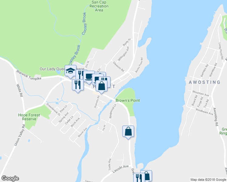 map of restaurants, bars, coffee shops, grocery stores, and more near 15 Saint Charles Avenue in West Milford