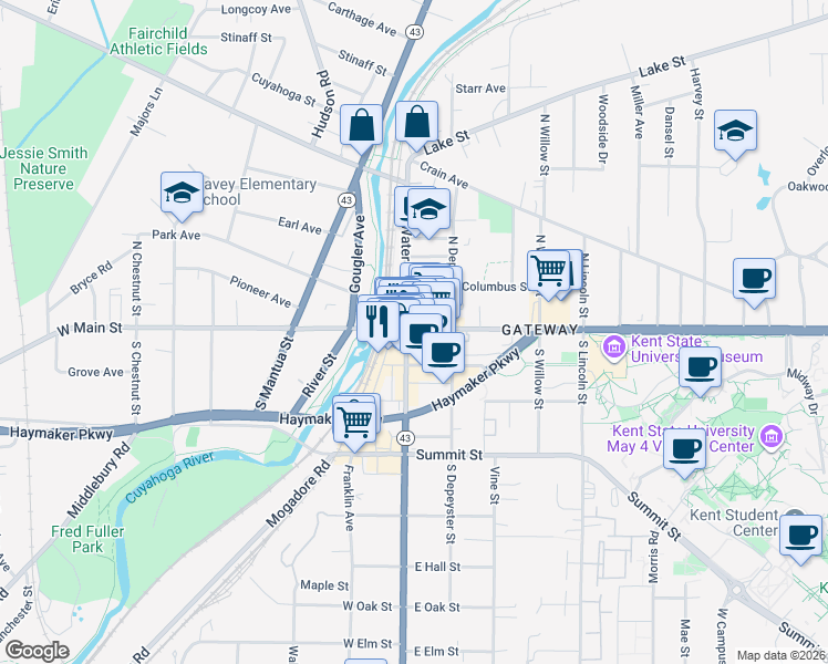 map of restaurants, bars, coffee shops, grocery stores, and more near in Kent